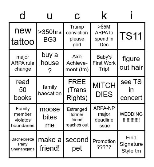 duckie 2024 Bingo Card