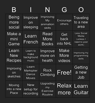 New Year's Resolution BINGO Card