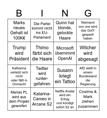 Neues Jahr 2024 Bingo Card