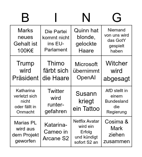 Neues Jahr 2024 Bingo Card
