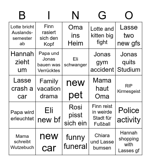 Family Bingo 2024 Bingo Card