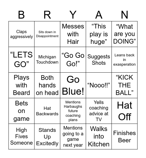 Bryan Bingo Card