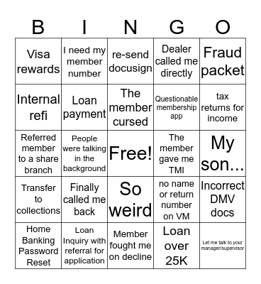 Member Bingo Card