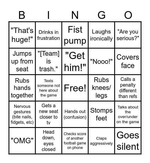 The Big Game Watch Party Bingo Card