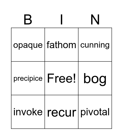 Vocabulary Jan 1-7 Bingo Card