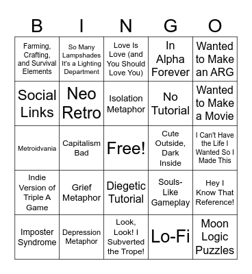 Indie Game Bingo Card