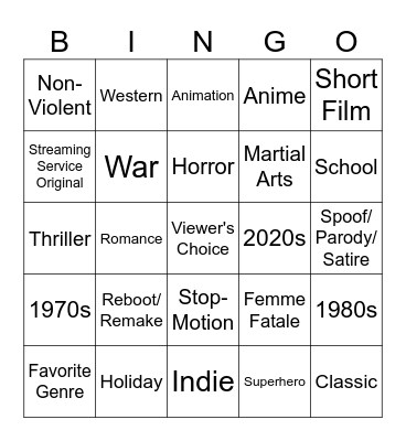 Movie/TV Bingo Card