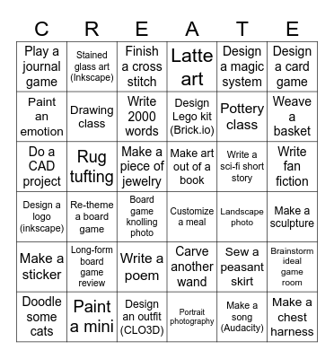 Creativity Bingo Card
