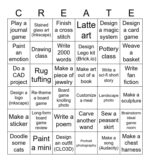 Creativity Bingo Card