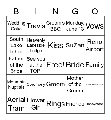 Congratulations SuZan & Travis Bingo Card