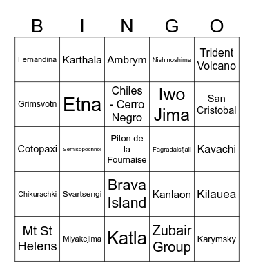 Volcano Bingo! Bingo Card