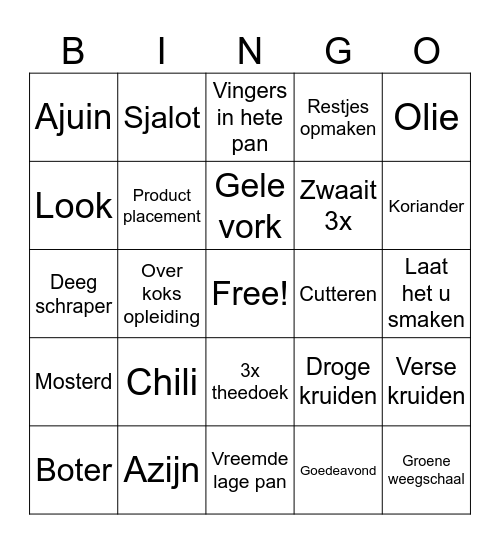 Dagelijkse Kost Bingo Card