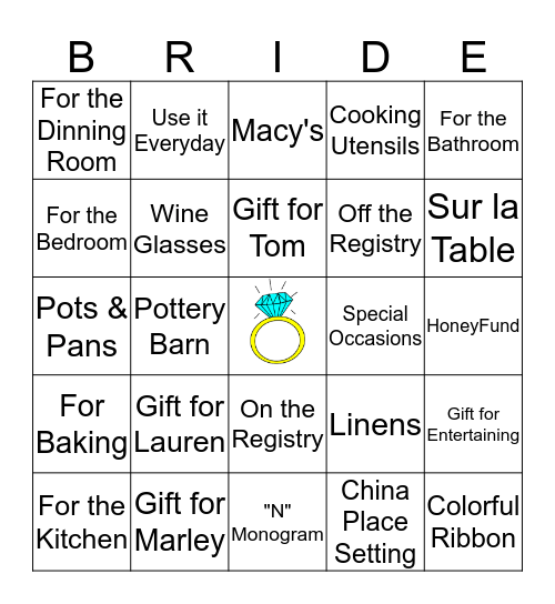 Lauren's Shower Bingo Card