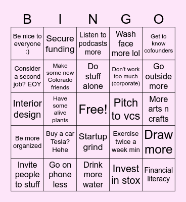 Amy NewYear Bingo Card