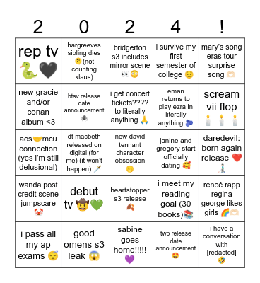 2024 predictions Bingo Card