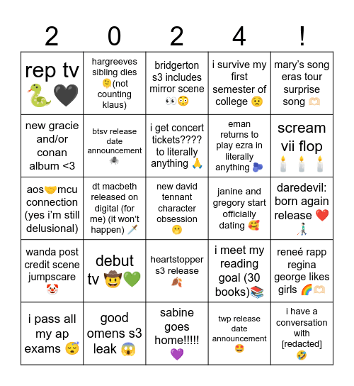 2024 predictions Bingo Card