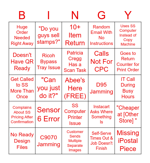 STAPLES CPC BINGY Bingo Card