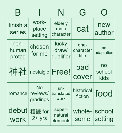 2024 Bingo - Manga Edition Bingo Card