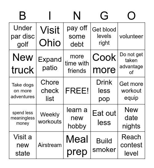 New Years Resolutions Bingo Card