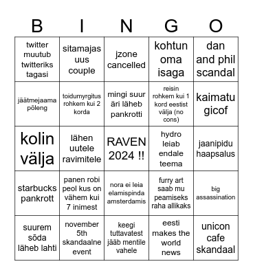 Raven 2024 Bingo Card
