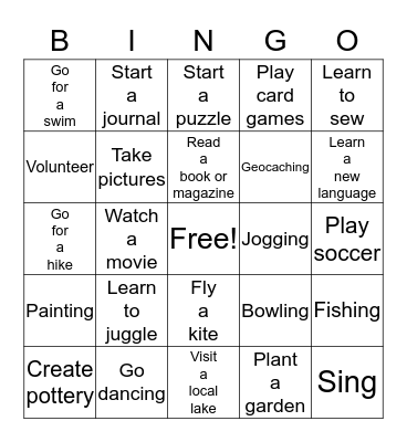 Explore New Activities Bingo Card