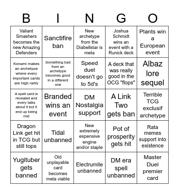 Yu-Gi-Oh Bingo 2024 Bingo Card