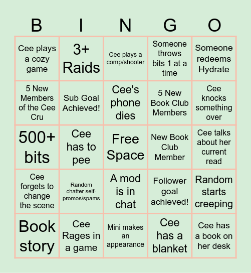 Cee Cru Bingo Card