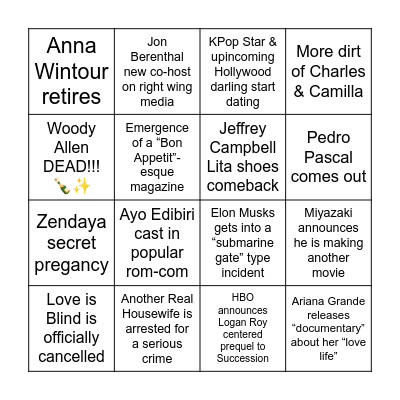 Enri’s 2024 Pop Culture Bingo Card