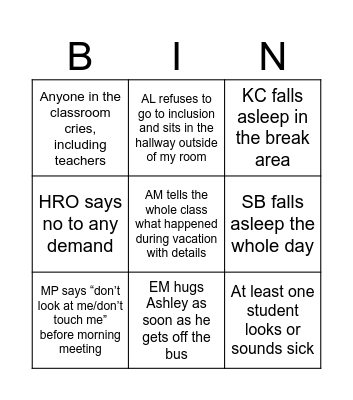 Back to School Predictions Bingo Card