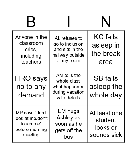 Back to School Predictions Bingo Card