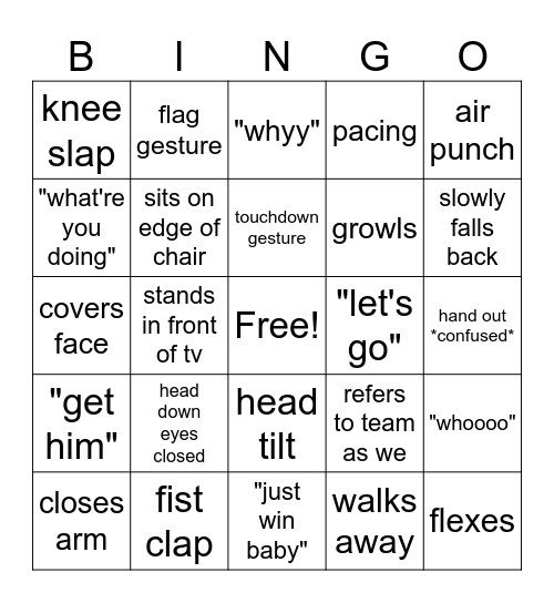 Raider Games Bingo Card