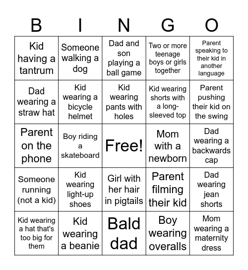 People at the Park Bingo Card