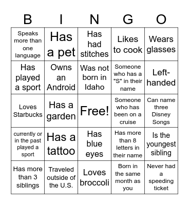 Name Bingo Card