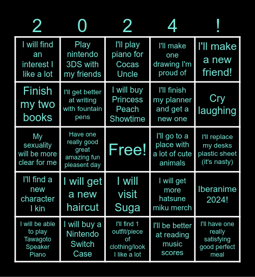 New Years Resolution Bingo Card