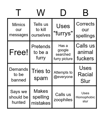 The Wolf Den Troll Bingo (staff edition) Bingo Card