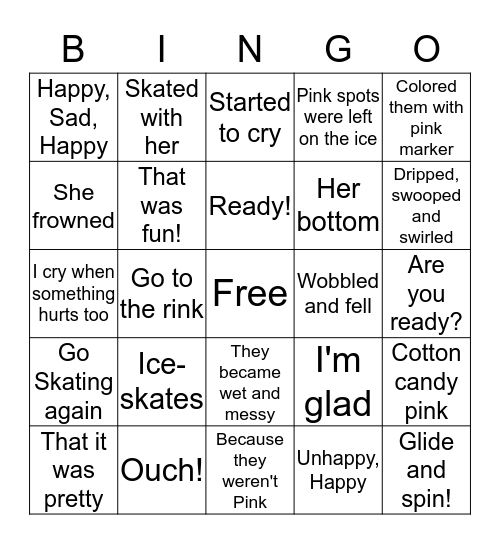 Pinkalicious Pink around the Rink Bingo Card