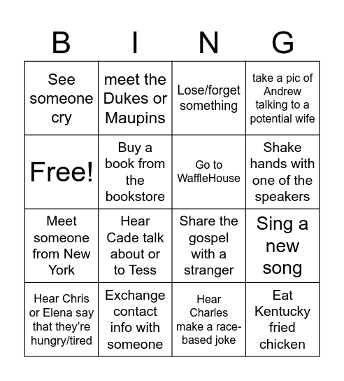 CrossCon Bingo Card