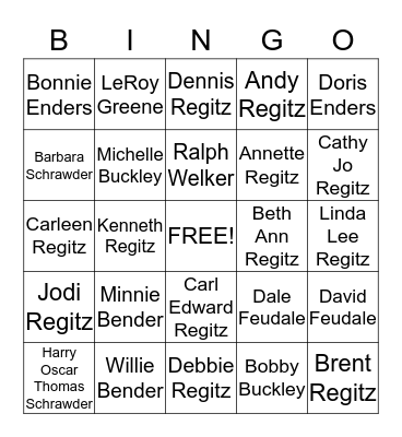 Regitz Family Reunion 2016 Bingo Card