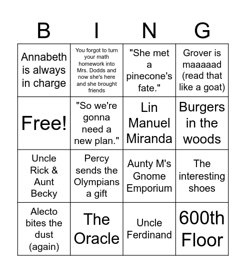 PJO Episode 3 Bingo Card