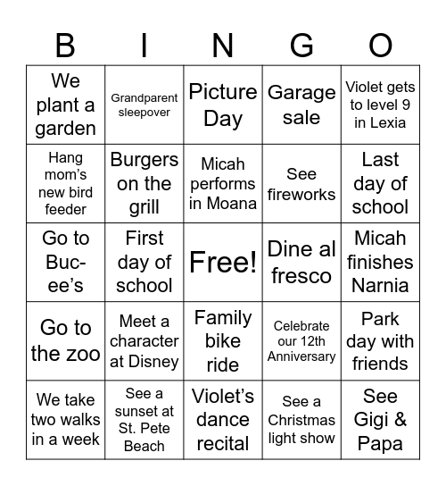 Untitled Bingo Card