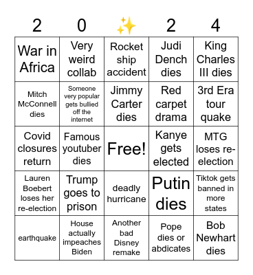 2024 predictions Bingo Card