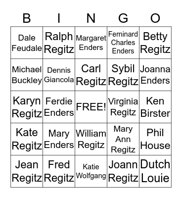 Regitz Family Reunion 2016 Bingo Card
