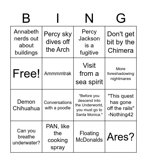 PJO Episode 4 (book version) Bingo Card