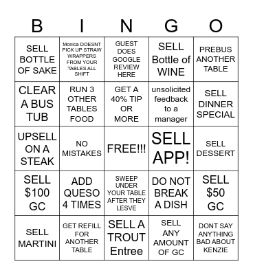 SERVER  BINGO Card