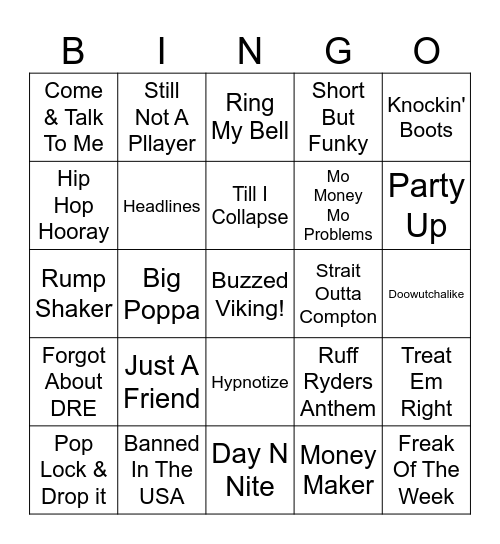 90s-2000s Hip Hop Bingo Card