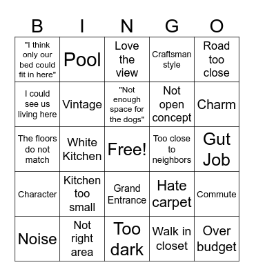 House Hunters Bingo Card