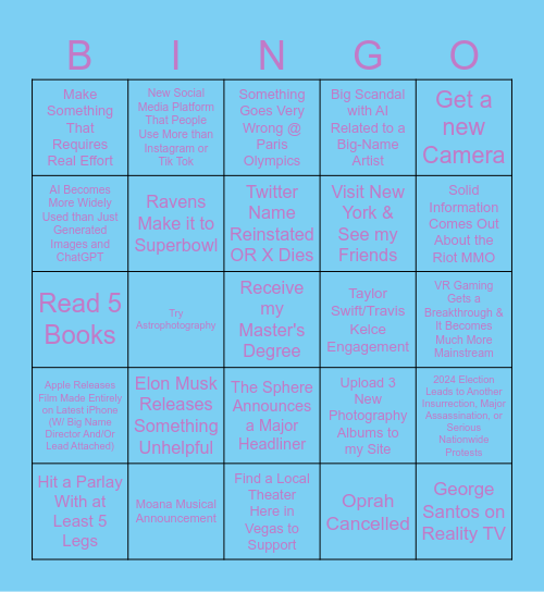 My 2024 Bingo Card Bingo Card