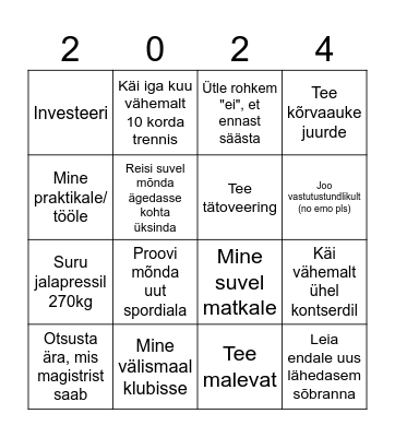 Minu 2024 aasta Bingo Card