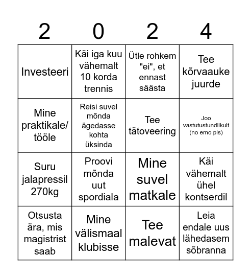Minu 2024 aasta Bingo Card