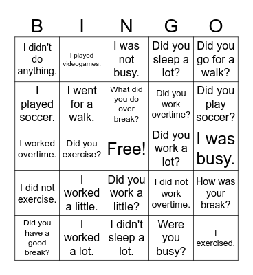 How Was Your Break? Bingo Card